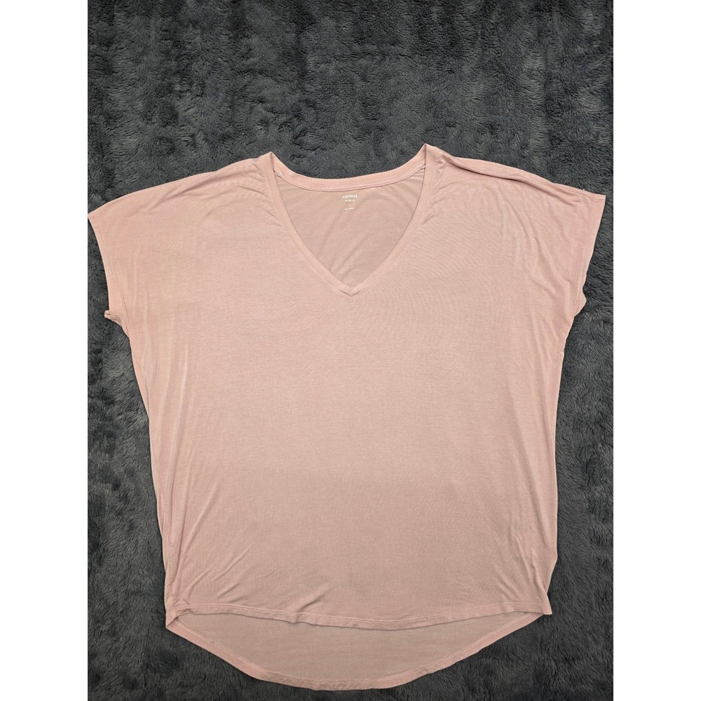 Express Relaxed Tee Womens Large Blush Pink V-Neck Short Sleeve Rayon Blend Top